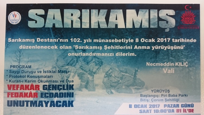 “Sarıkamış Şehitlerini Anma Programı” Düzenlenecek