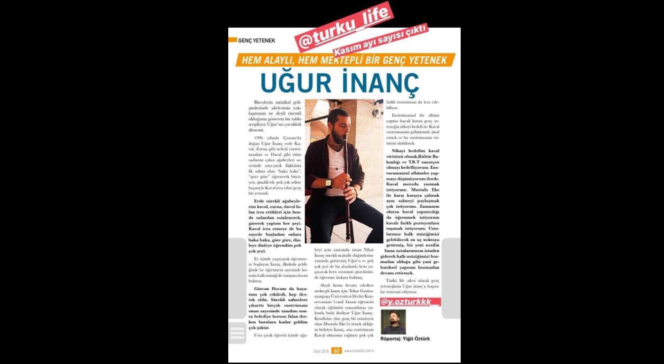 Uğur İnanç Türk Life Dergisi’nde Yer Aldı