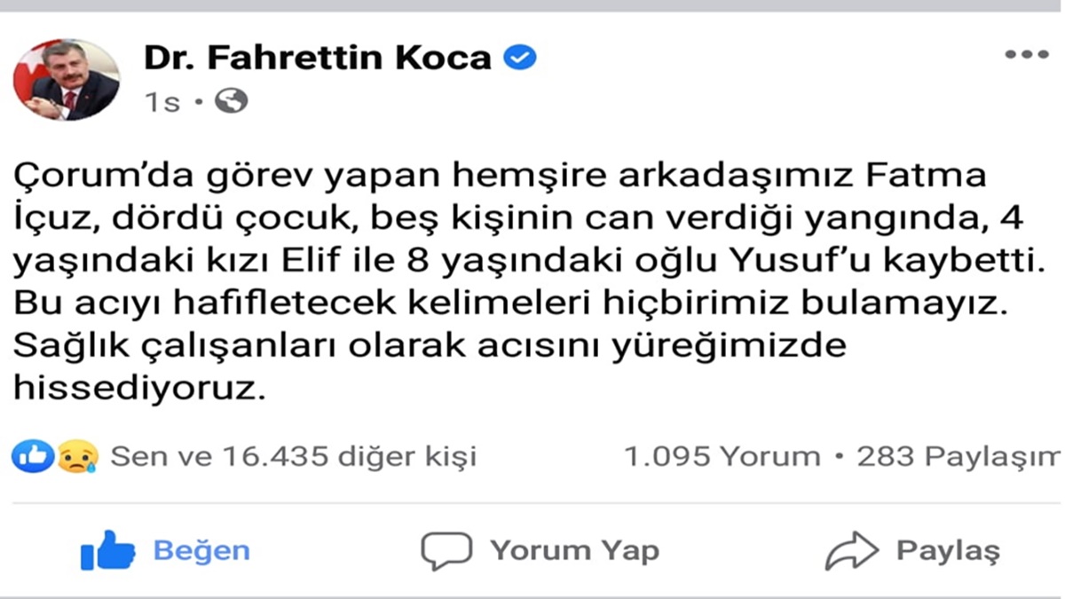 Fahrettin Koca Başsağlığı Diledi